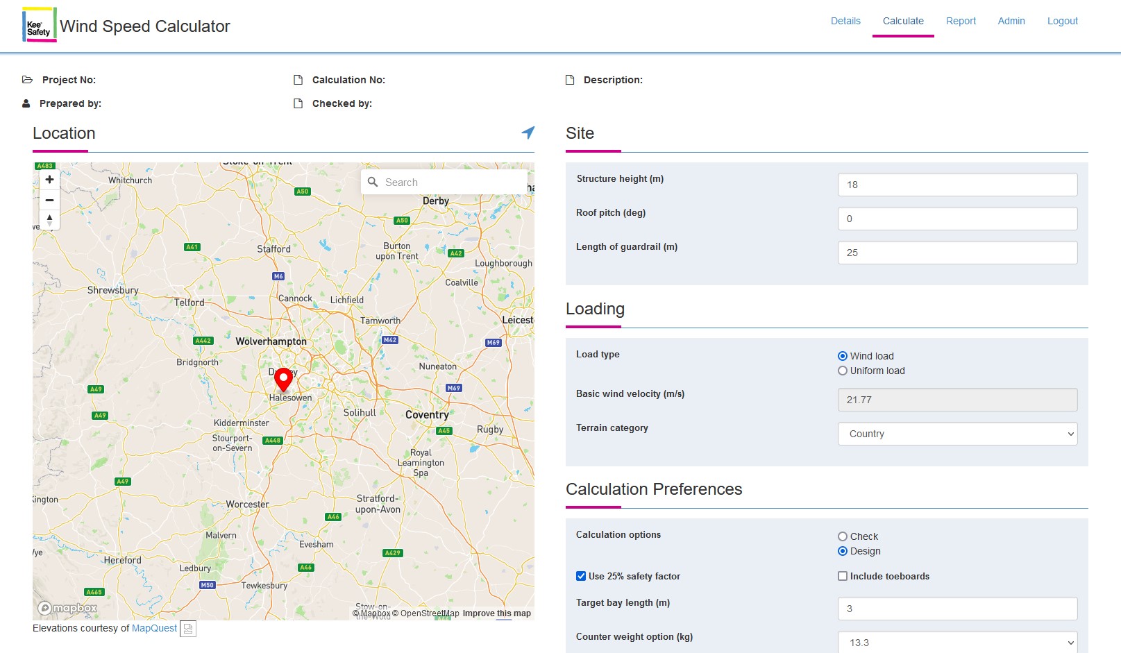 wind speed calculator for BS 13700 | conterweighted permanents free standing roof edge protection